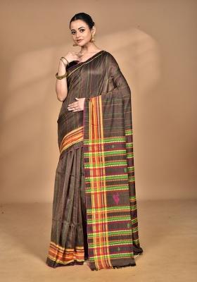 Coffee Brown Handloom Pure Cotton Saree Set