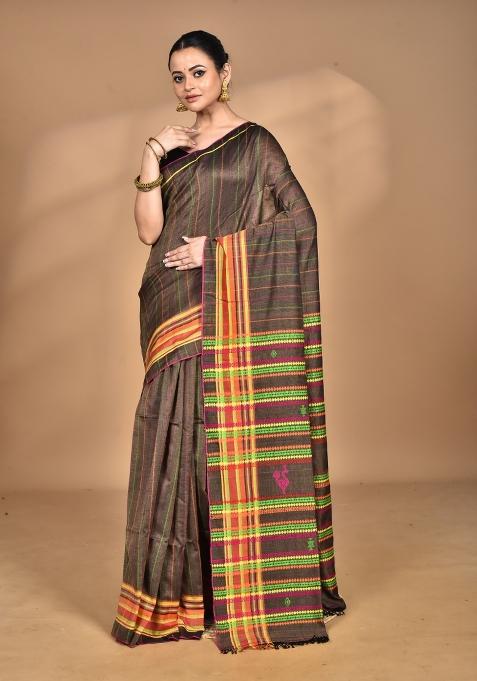 Coffee Brown Handloom Pure Cotton Saree Set