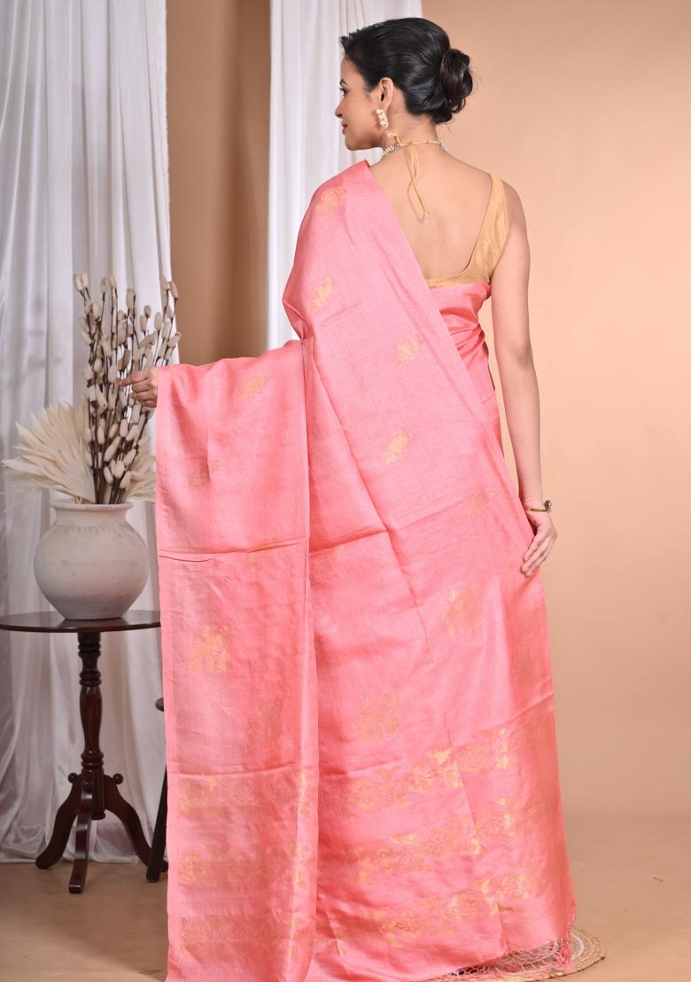 Pink Handloom Pure Tussar Silk Saree Set