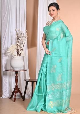 Light Green Handloom Pure Tussar Silk Saree Set