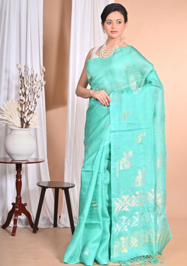 Light Green Handloom Pure Tussar Silk Saree Set