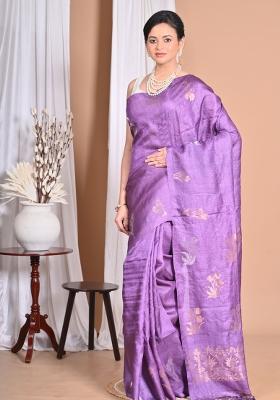 Purple Handloom Pure Tussar Silk Saree Set