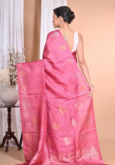 Pink Handloom Pure Tussar Silk Saree Set