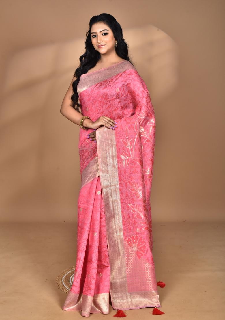 Pink Handloom Sami Silk Saree Set