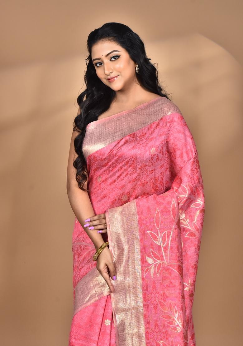 Pink Handloom Sami Silk Saree Set