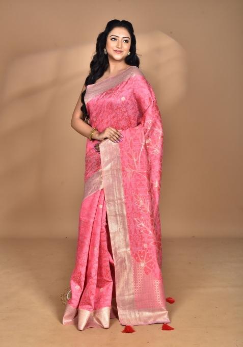 Pink Handloom Sami Silk Saree Set