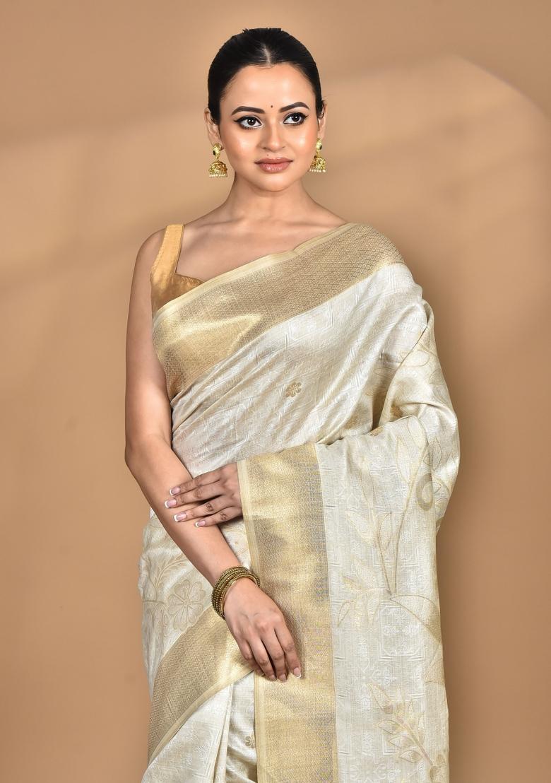 Off White Handloom Sami Silk Saree Set