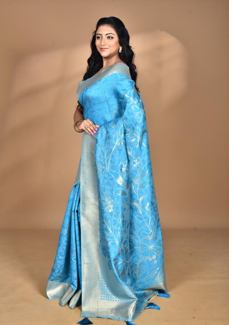Blue Handloom Sami Silk Saree Set