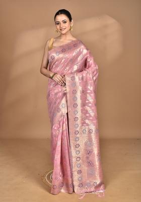 Pink Banarsi Silk Chandari Saree Set