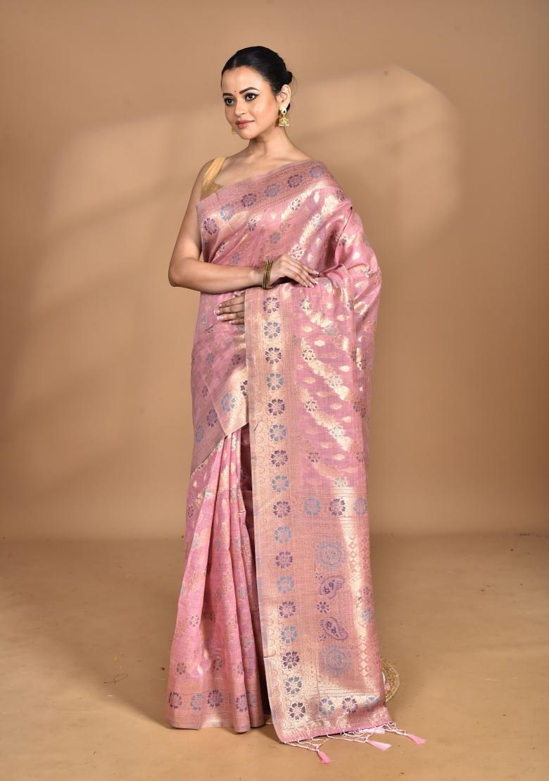 Pink Banarsi Silk Chandari Saree Set