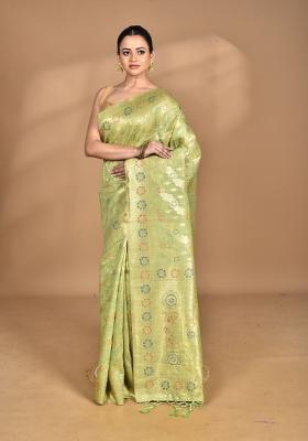 Green Banarsi Silk Chandari Saree Set