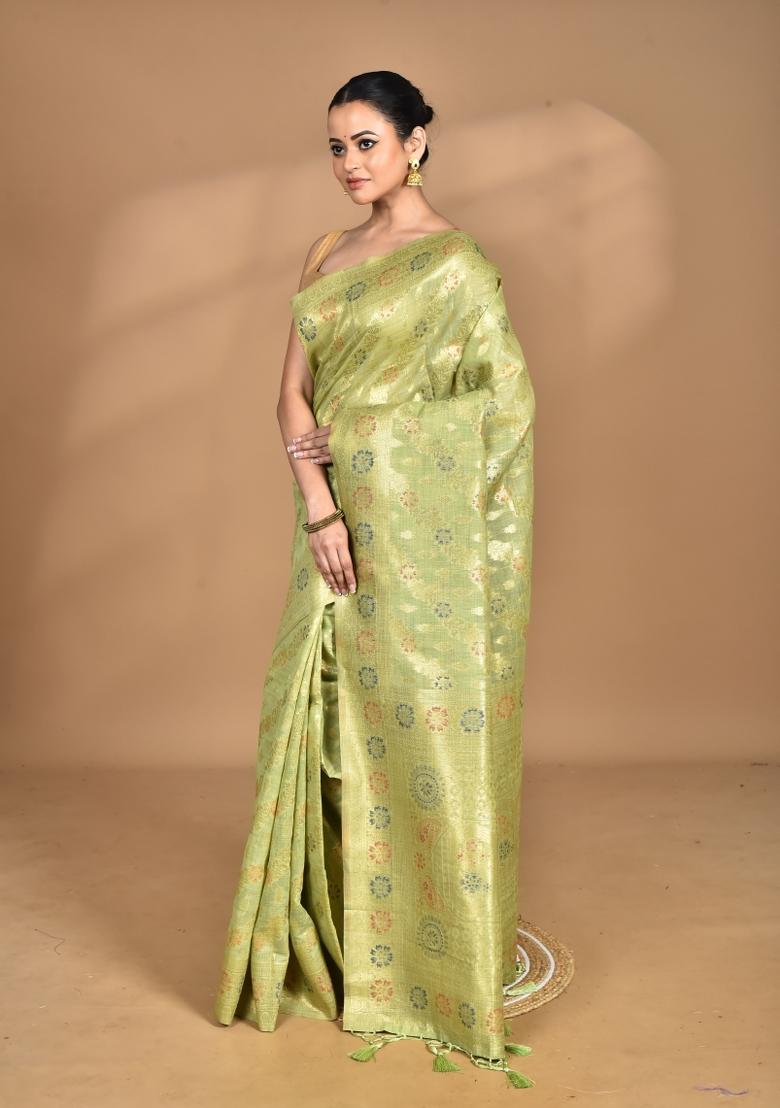 Green Banarsi Silk Chandari Saree Set