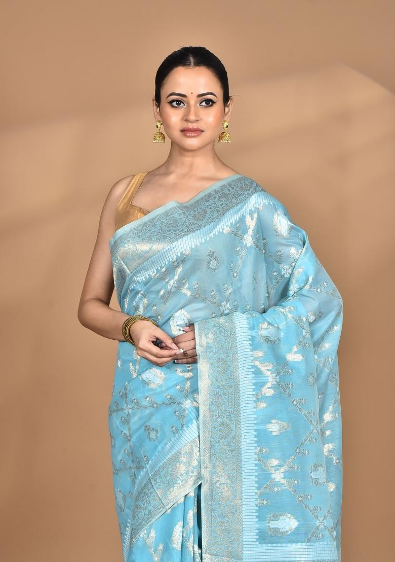 Blue Banarsi Silk Chandari Saree Set