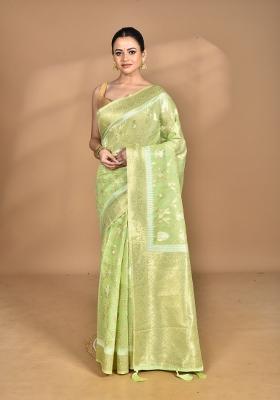 Green Banarsi Silk Chandari Saree Set