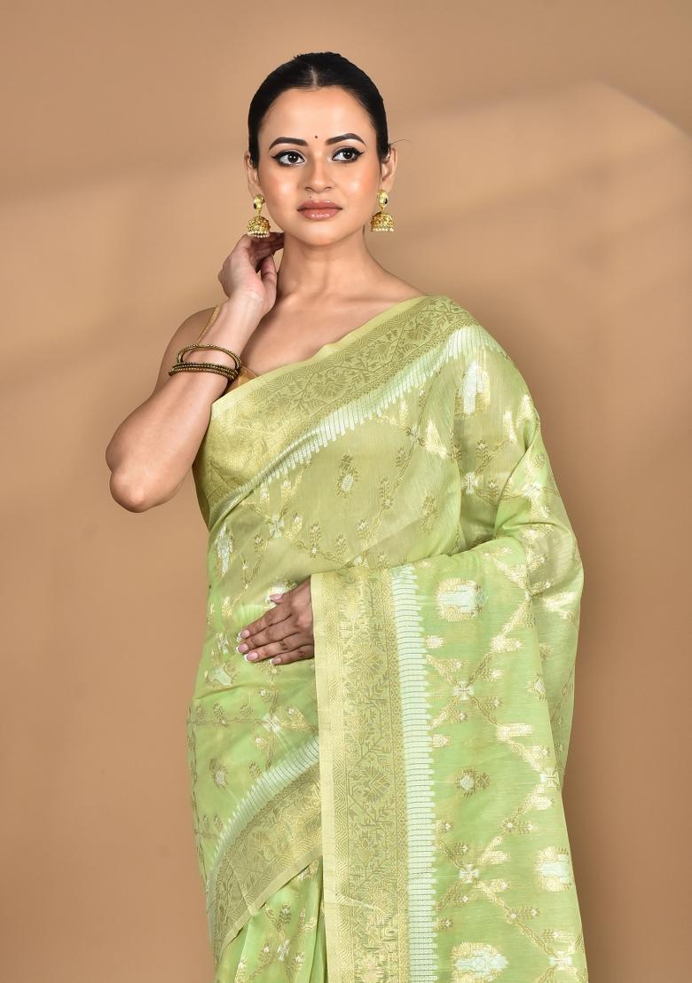 Green Banarsi Silk Chandari Saree Set