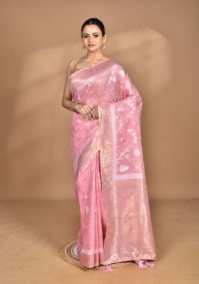 Pink Banarsi Silk Chandari Saree Set