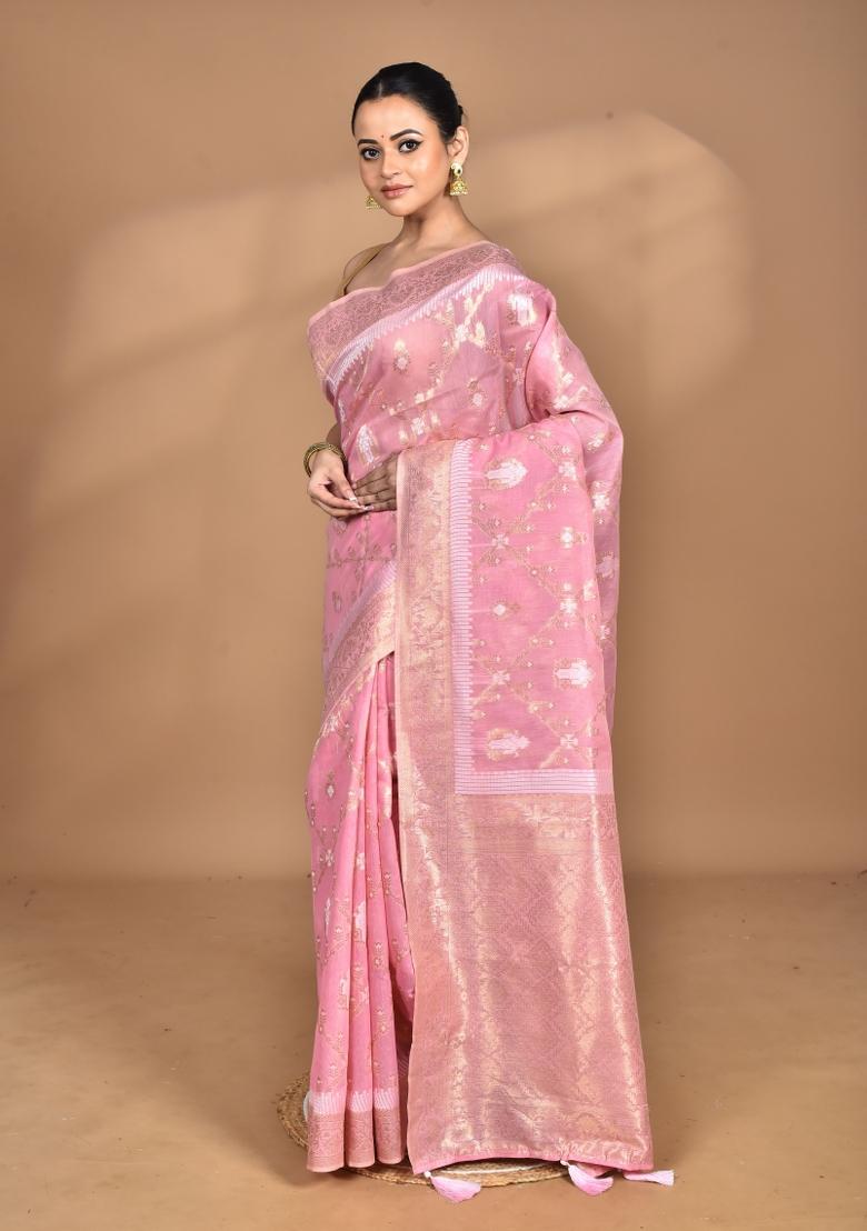 Pink Banarsi Silk Chandari Saree Set