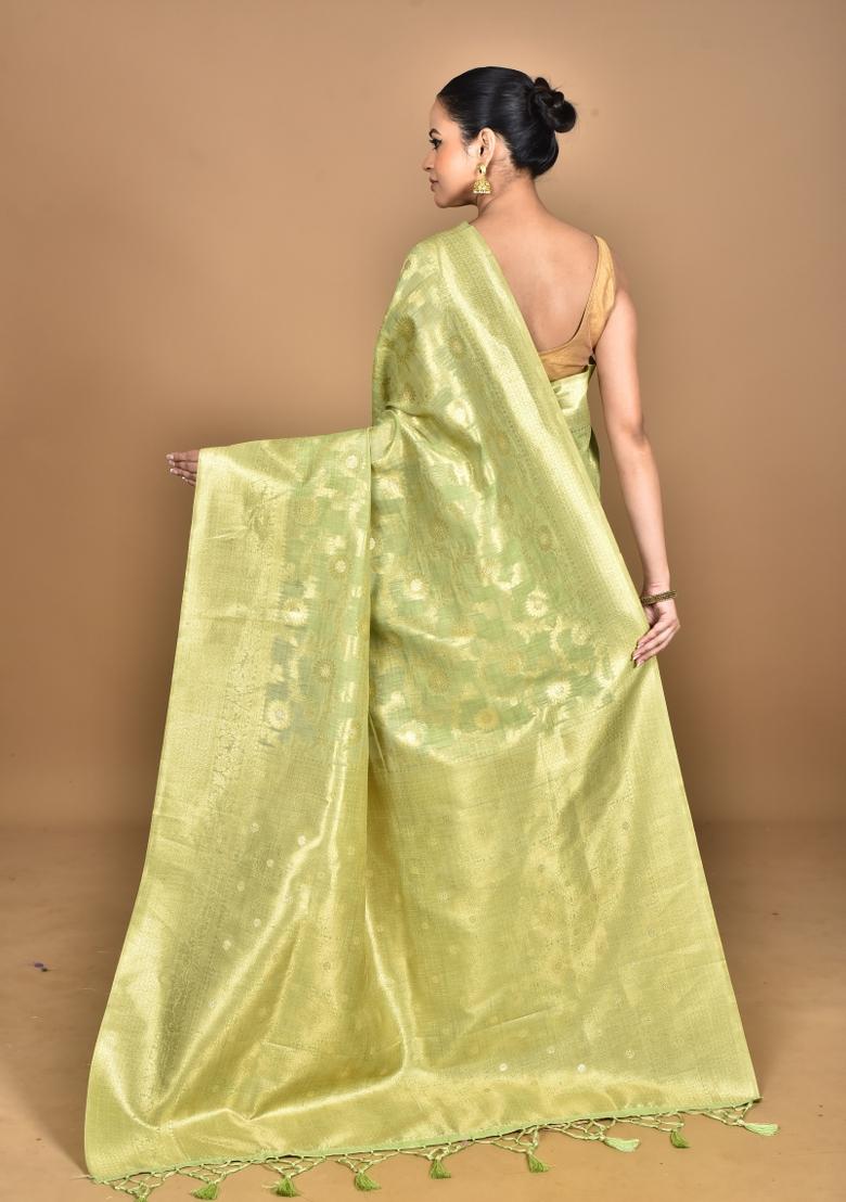 Green Banarsi Silk Chandari Saree Set