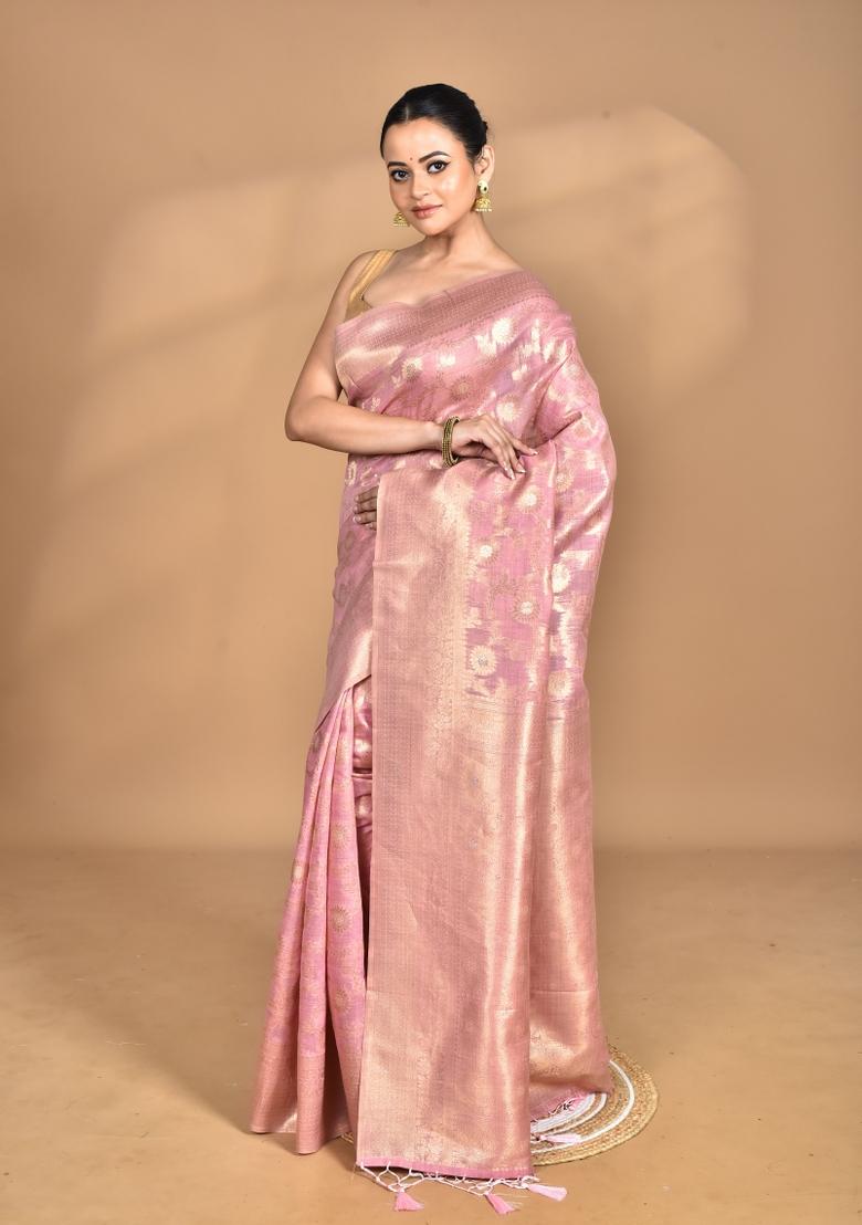 Pink Banarsi Silk Chandari Saree Set