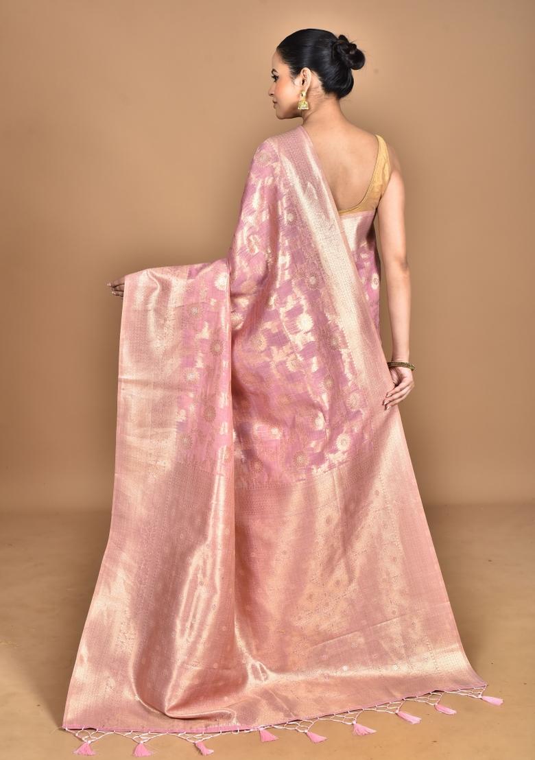 Pink Banarsi Silk Chandari Saree Set