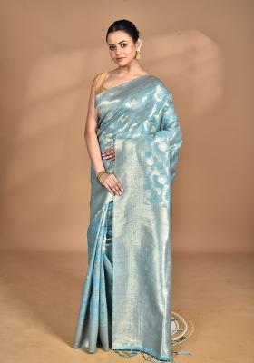 Blue Banarsi Silk Chandari Saree Set