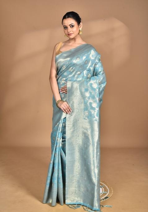 Blue Banarsi Silk Chandari Saree Set