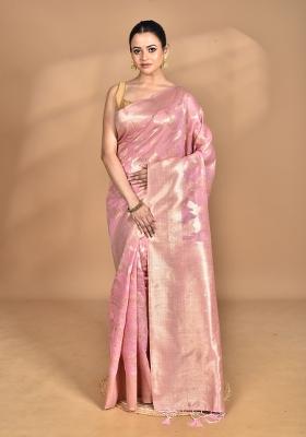 Pink Banarsi Silk Chandari Saree Set