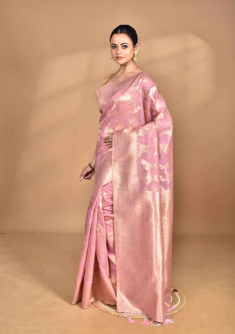 Pink Banarsi Silk Chandari Saree Set