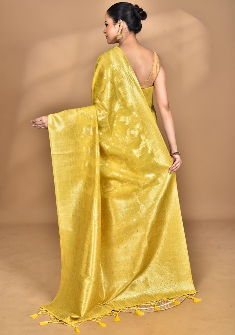 Yellow Banarsi Silk Chandari Saree Set