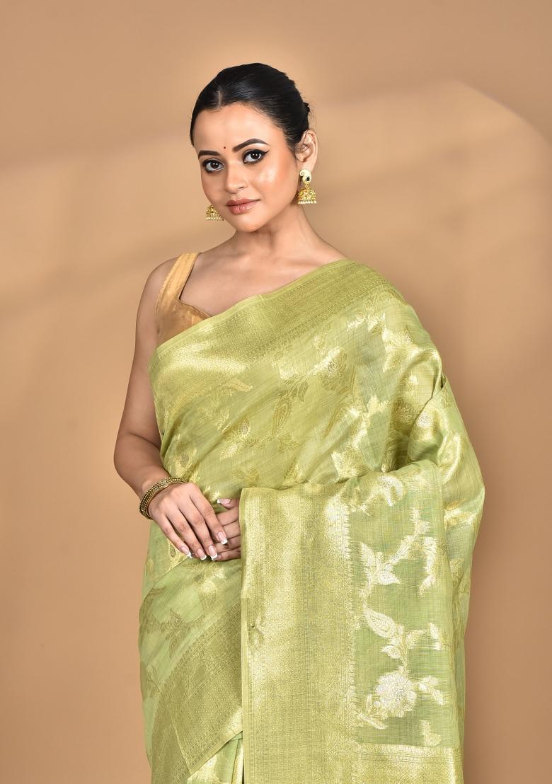 Green Banarsi Silk Chandari Saree Set