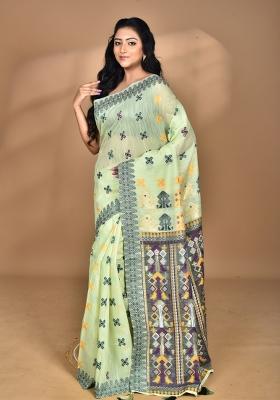 Light Green Chandari Silk Chandari Saree Set