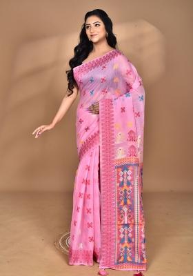 Pink Chandari Silk Chandari Saree Set