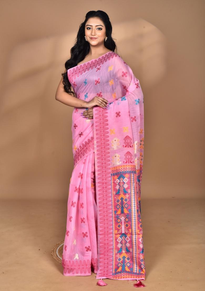 Pink Chandari Silk Chandari Saree Set