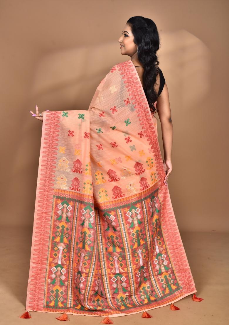 Peach Chandari Silk Chandari Saree Set