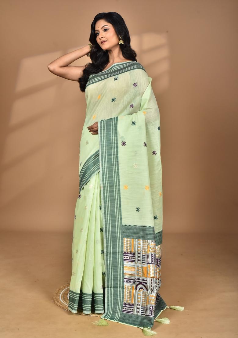 Light Green Chandari Silk Chandari Saree Set