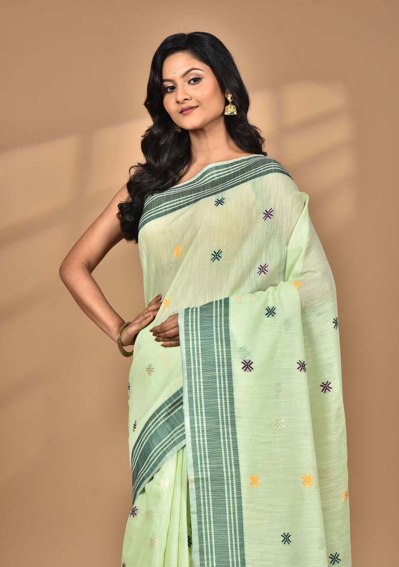 Light Green Chandari Silk Chandari Saree Set