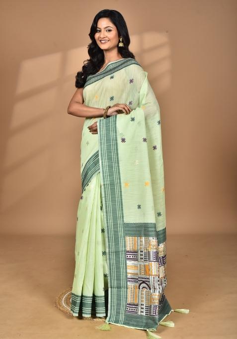 Light Green Chandari Silk Chandari Saree Set