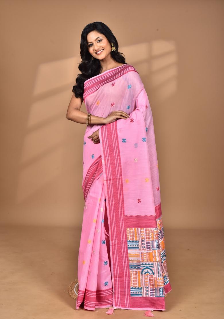 Pink Chandari Silk Chandari Saree Set