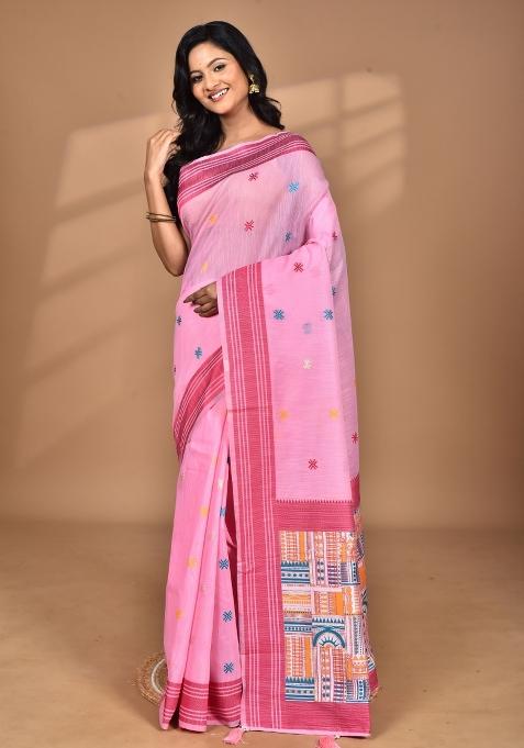 Pink Chandari Silk Chandari Saree Set
