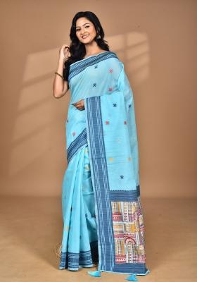 Sky Blue Chandari Silk Chandari Saree Set