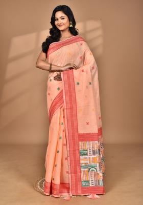 Peach Chandari Silk Chandari Saree Set