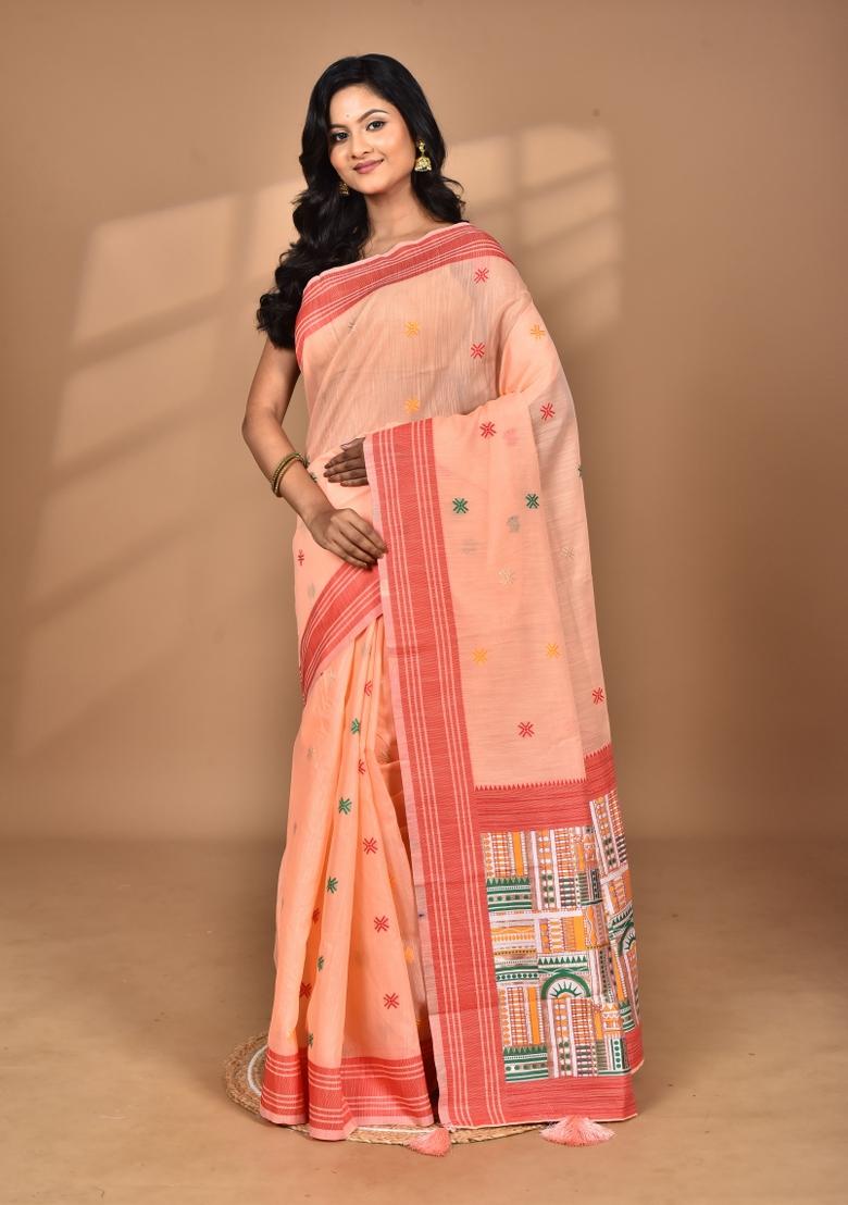 Peach Chandari Silk Chandari Saree Set