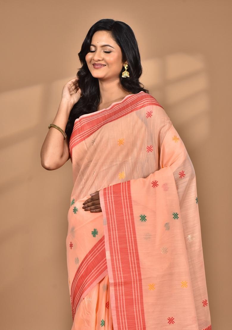 Peach Chandari Silk Chandari Saree Set