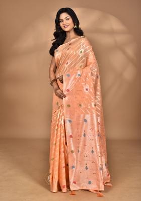 Peach Chandari Silk Chandari Saree Set