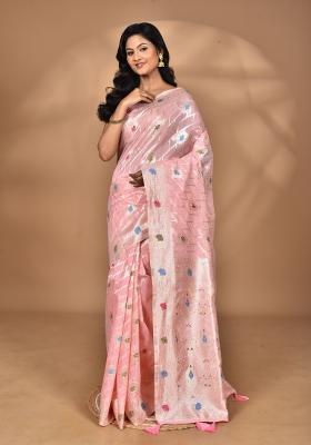 Pink Chandari Silk Chandari Saree Set
