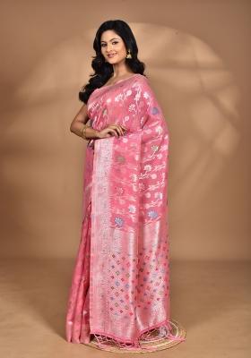 Pink Chandari Silk Chandari Saree Set