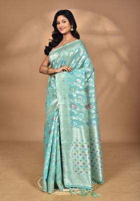 Light Green Chandari Silk Chandari Saree Set