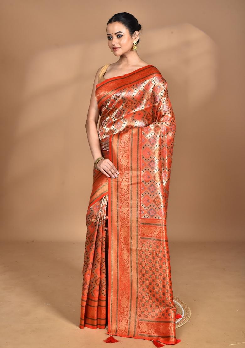 Orange Rajputana Kanjiviram Silk Saree Set