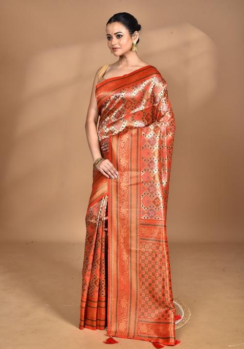 Orange Rajputana Kanjiviram Silk Saree Set