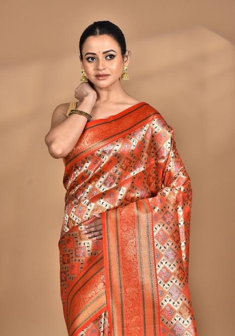 Orange Rajputana Kanjiviram Silk Saree Set